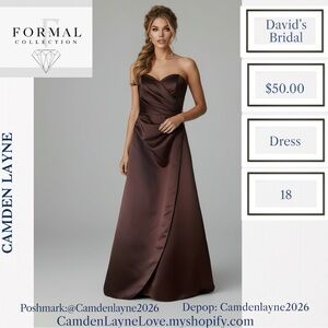 David's Bridal Chocolate Strapless Gown